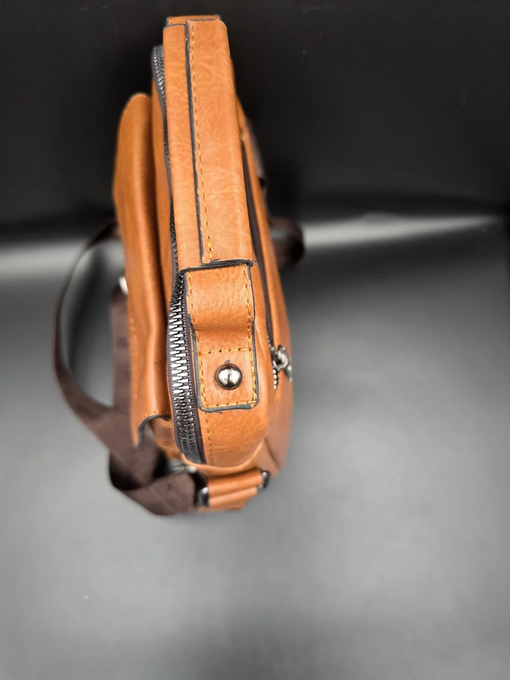 Tan Leather Messenger Crossbody for Men